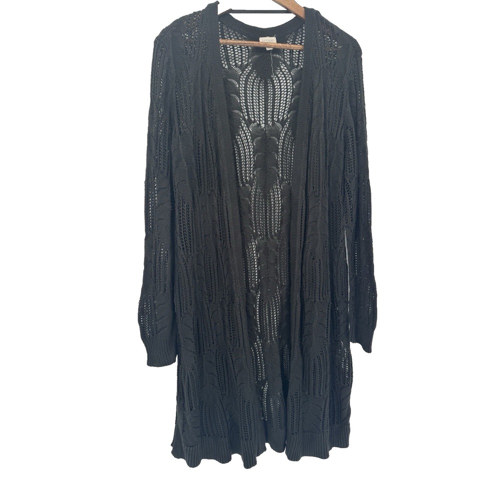 Greige Black Open Front Open Knit Duster Cardigan XL Whimsigoth Fairy grunge